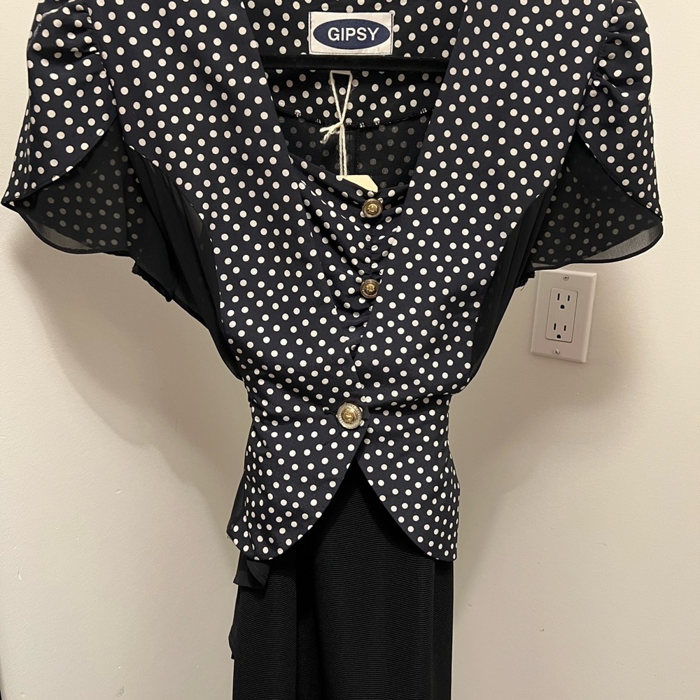 Vintage 2pc Set Black and White Polka Dot Jacket and Strapless Dress M